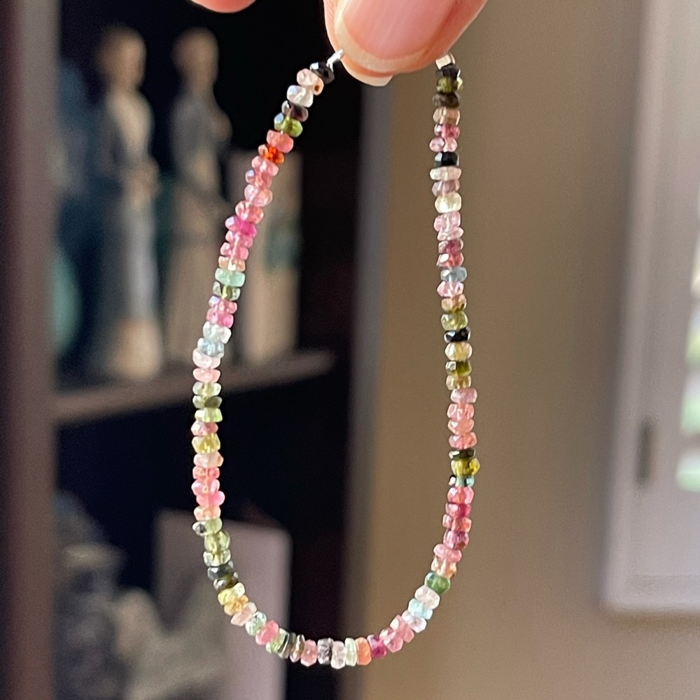 Faceted Multi Color Natural Tourmaline Bead Silve… - image 2